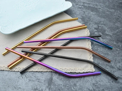Reusable Drinking Straw 304 Stainless Steel Straws Straight Bent Metal Straw with Cleaner Brush Pouch