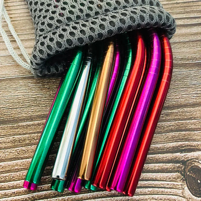 Reusable Drinking Straw 304 Stainless Steel Straws Straight Bent Metal Straw with Cleaner Brush Pouch