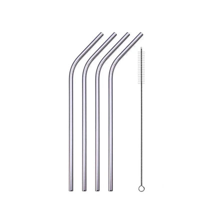 Reusable Drinking Straw 304 Stainless Steel Straws Straight Bent Metal Straw with Cleaner Brush Pouch