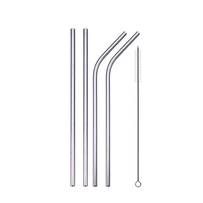 Reusable Drinking Straw 304 Stainless Steel Straws Straight Bent Metal Straw with Cleaner Brush Pouch